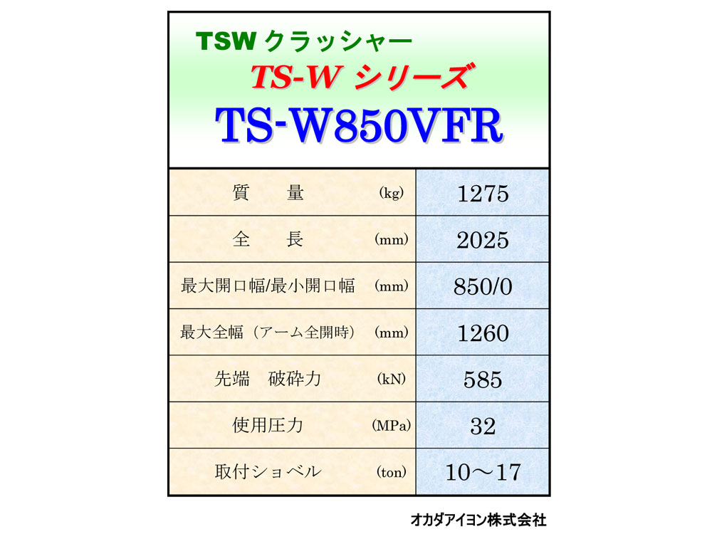 0.45用大割機　TS-W850V　サイレントクラッシャー　最大開口幅850mm